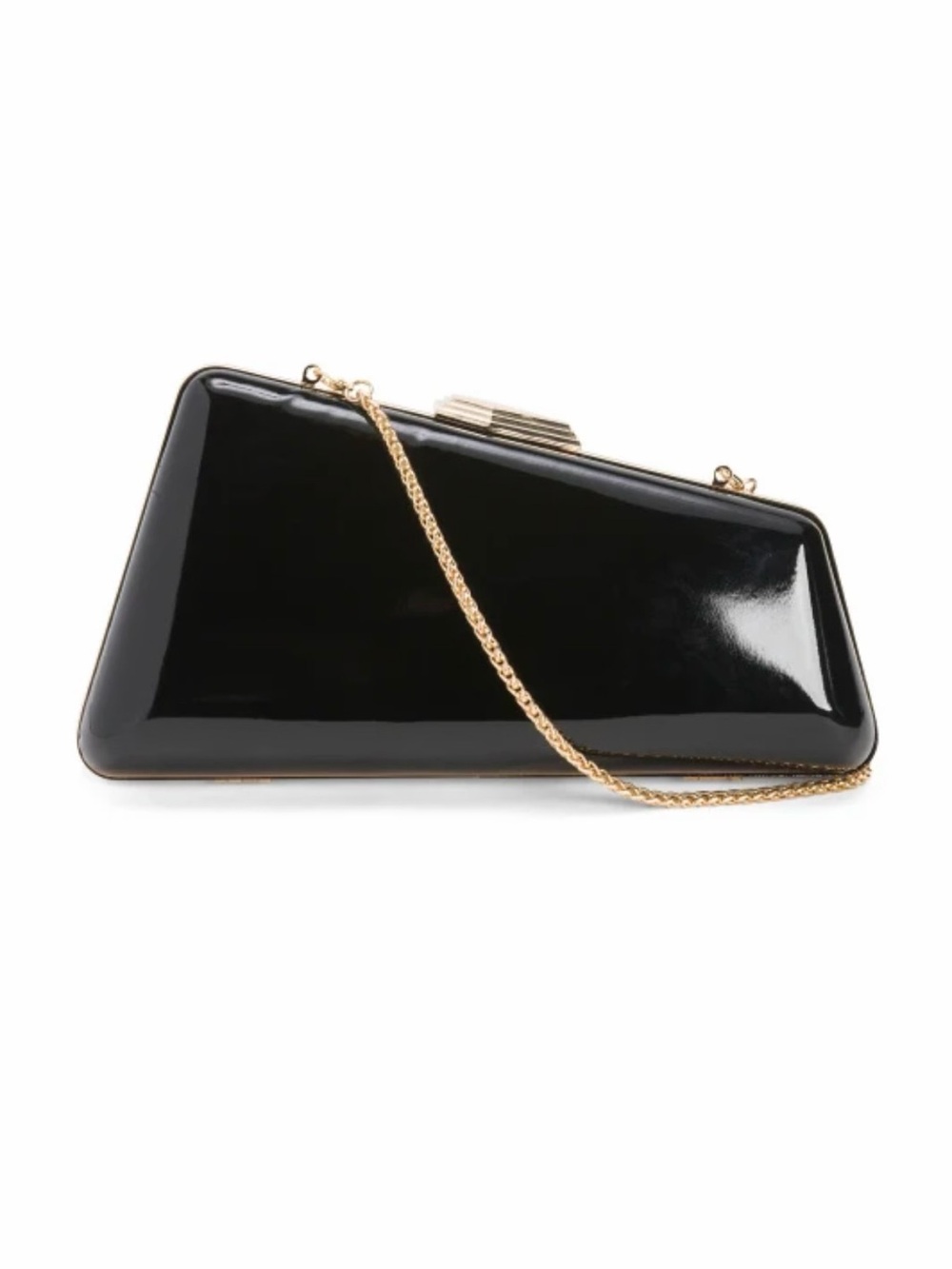 New Black Patent Leather Evening Clutch with Gold Chain